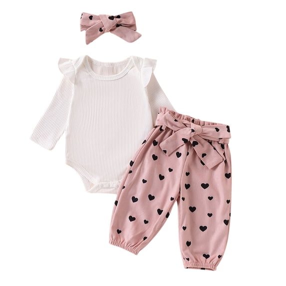 Fesfesfes Infant Baby Bodysuit Girls Short Sleeve Romper Shorts Outfits Set Round Neck Jumpsuit with Elastic Waist Printed Pants and Headband Set