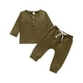 thumbnail image 1 of Fesfesfes Infant Baby Boys Girls Solid Long Sleeve Button Tops + Pants Outfit Set, 1 of 6