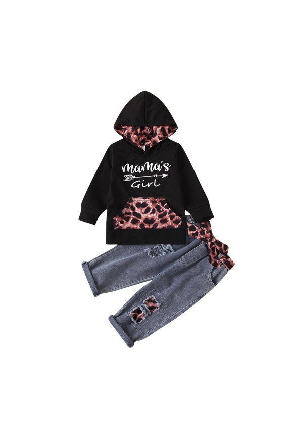 Infant Baby Suits Fall Winter Girls Leopard Print Hoodies Tops Jeans Outfit Suit Infant Clothing Set