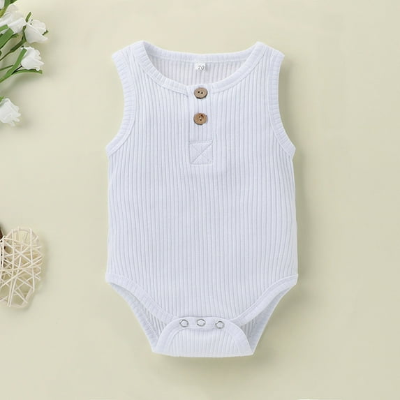 Fesfesfes Infant Onesie Baby Boys Girls Solid Ribbed Bodysuit Fashion Sleeveless Clothes Romper Summer Saving