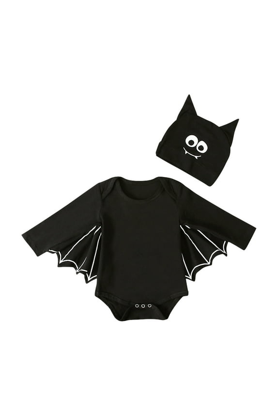 Infant Onesies for Baby Boys Girls Black Bat Sleeve Halloween Onesie Hat Jumpsuit Suit Rompers