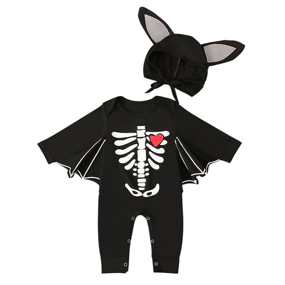 Fesfesfes Infant Onesies for Baby Boys Girls Black Cotton Bat Halloween Hat Jumpsuit Suit Rompers