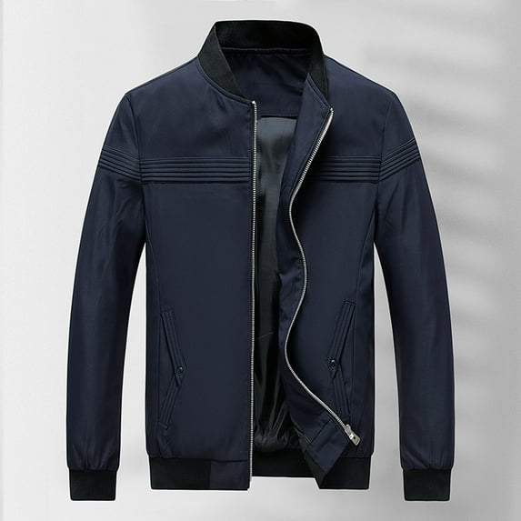 Fesfesfes Jacket for Men's Casual Long Sleeve Hoodless Zipper Pocket Stand Collar Baseball Jacket Coat Sale Items