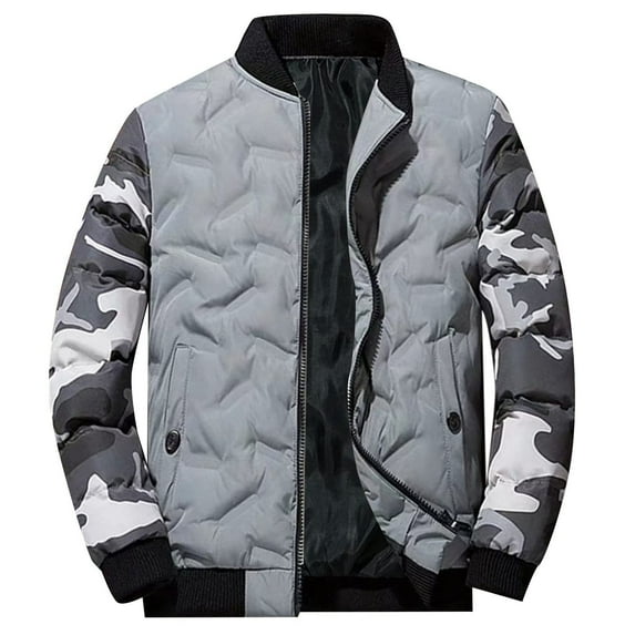 Fesfesfes Jacket for Men's Fashion Fall And Winter Cotton Clothes Double Pocket Zipper Fashion Casual Hoodless Warm Jacket