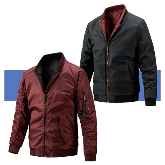 Fesfesfes Jacket for Men's Fashion Flight Suit Plus Cotton Jacket Reversible Stand Collar Jacket In Winter Warm Coat