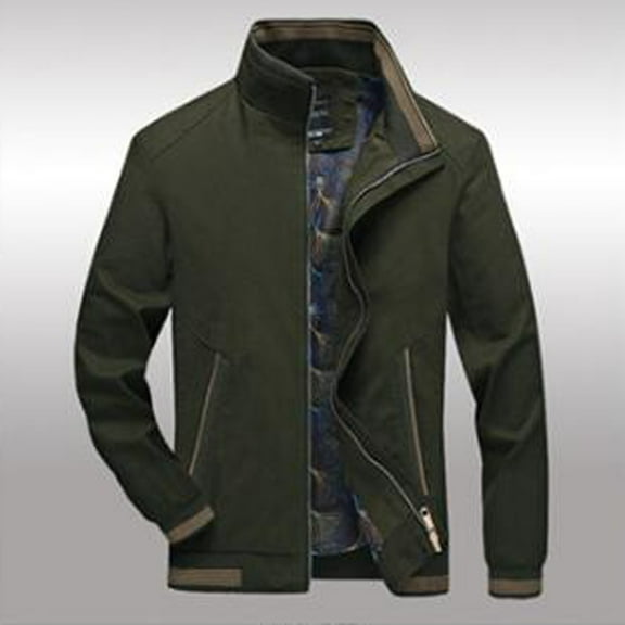 Fesfesfes Jacket for Men's Solid Long Sleeve Coat Zipper Pocket Stand Collar Hooded Jacket Sale Items