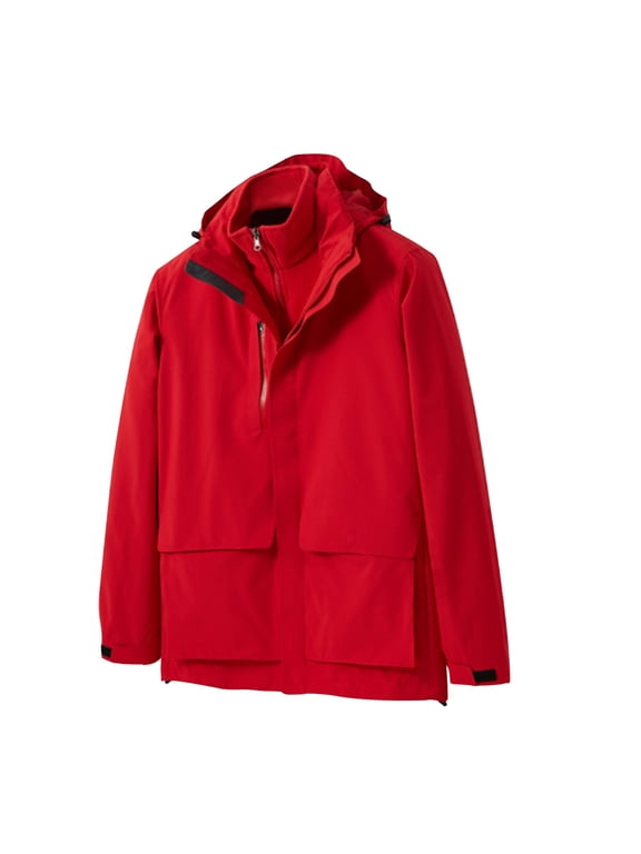 Jacket for Women Winter Three-in-one Detachable Down Liner Windproof Plus Velvet Thickened Two-piece Suit(Red,5XL(US:18))