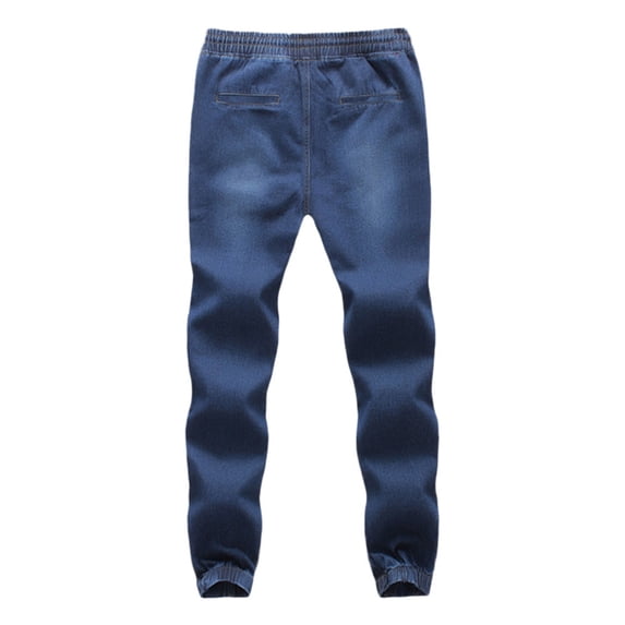Fesfesfes Jeans for Men Casual Waist Elastic Drawstring Denim Pants Draw String Lace Up Work Trousers Loose Jeans Pants