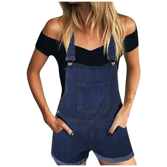 Fesfesfes Jeans for Women Cute Casual Sports Double Shoulder Pocket Easy Jeans Rompers