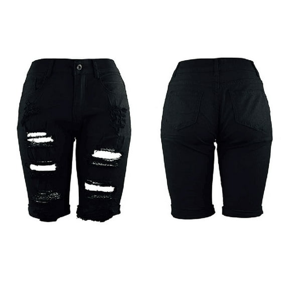 Fesfesfes Jeans for Women Elastic Destroyed Hole Leggings Short Pants Denim Shorts Ripped Jeans