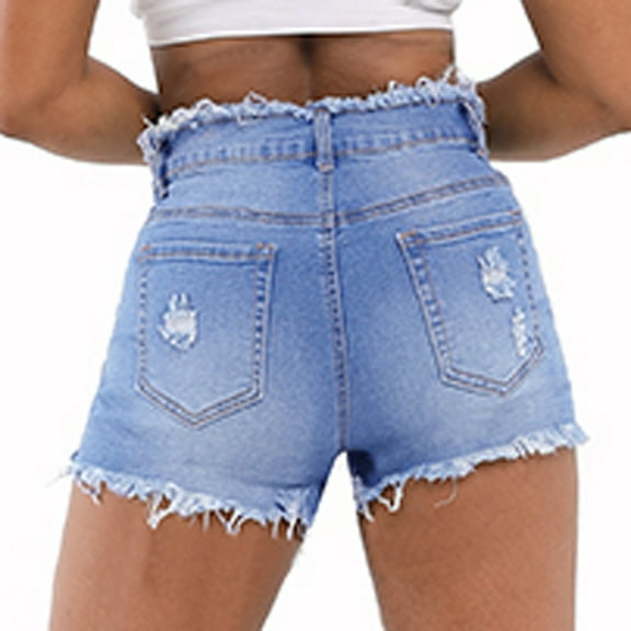 Fesfesfes Jeans for Women Pocket Solid Jeans Denim Pants Female Hole Bottom Casual Shorts