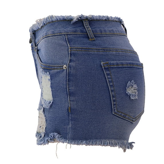 Fesfesfes Jeans for Women Pocket Solid Jeans Denim Pants Female Hole Bottom Casual Shorts