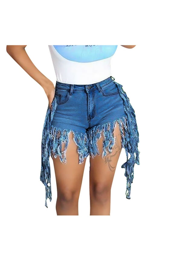 Jeans for Women Tassels Brushed Denim Shorts Casual Straight Jeans Pants
