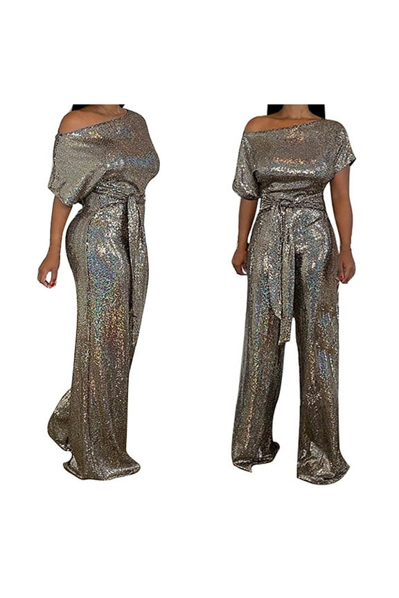 Jumpsuit for Women Banquet Evening Dress Elegant Off Shoulder Colorful Bright Jumpsuit