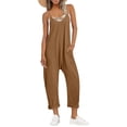 thumbnail image 1 of Fesfesfes Fashion Women Casual Cold Shoulder Jumpsuit Solid Suspender Jumpsuits Wide Pocket Leg Pant, 1 of 7