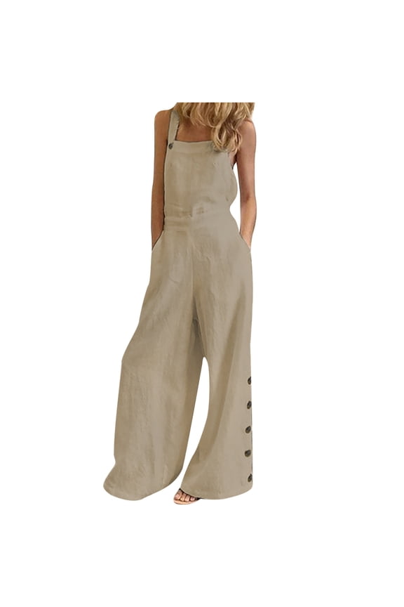 Jumpsuit for Women Loose Jumpsuit Casual Suspender Pants Wide Leg Solid Buttons Overalls
