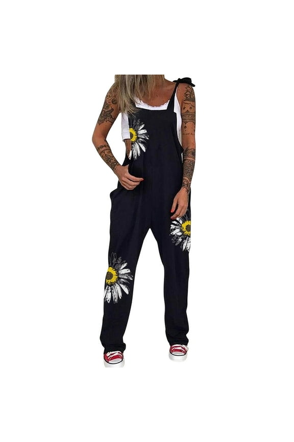 Jumpsuit for Women Print Punk Jumpsuit Casual Loose Sunflower Printed Overalls Jumpsuit
