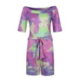 thumbnail image 1 of Fesfesfes Jumpsuit for Women Short Sleeve Casual Tie-Dye Print Off Shoulder Playsuit Jumpsuits, 1 of 5