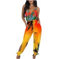 thumbnail image 1 of Fesfesfes Jumpsuit for Women Wide Leg Pants Striped Printed Sling Hollow Leg Siamese Pants With Belt, 1 of 9