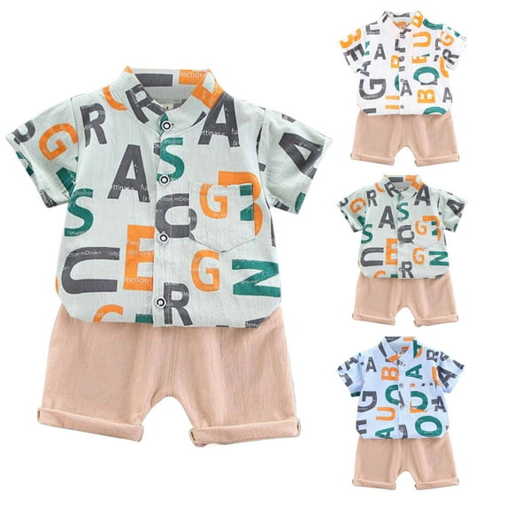 Fesfesfes Kid Clothes Toddler Kids Baby Boy Casual Letter Print Short sleeved Shorts Clothes Set