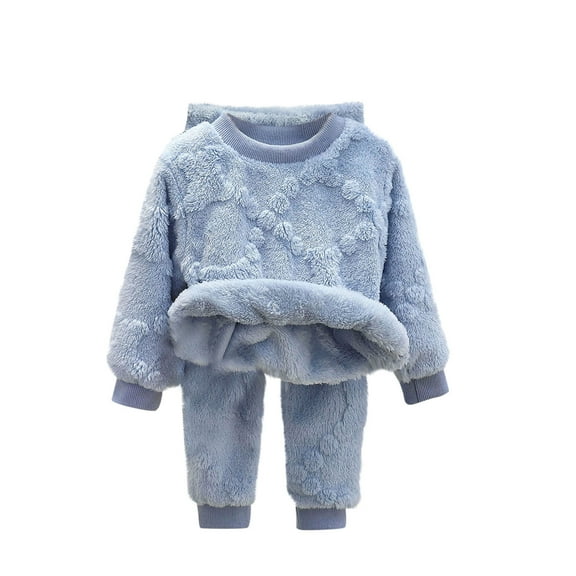 Fesfesfes Kids 2 Piece Clothes Set Fleece Warm Winter Solid Color Cozy Outfit for Children Boys Girls Homewear Comfortable Soft Fabric Daily Wear Holiday Matching Set(Blue#3,10-11 Years)
