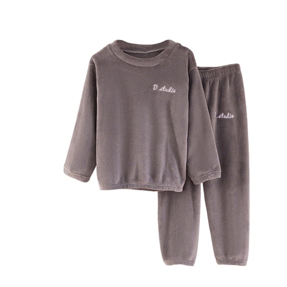 Fesfesfes Kids 2 Piece Clothes Set Fleece Warm Winter Solid Color Cozy Outfit for Children Boys Girls Homewear Comfortable Soft Fabric Daily Wear Holiday Matching Set(Gray#2,5-6 Years)