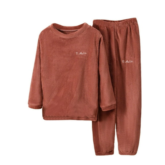 Fesfesfes Kids 2 Piece Clothes Set Fleece Warm Winter Solid Color Cozy Outfit for Children Boys Girls Homewear Comfortable Soft Fabric Daily Wear Holiday Matching Set(Red#1,5-6 Years)