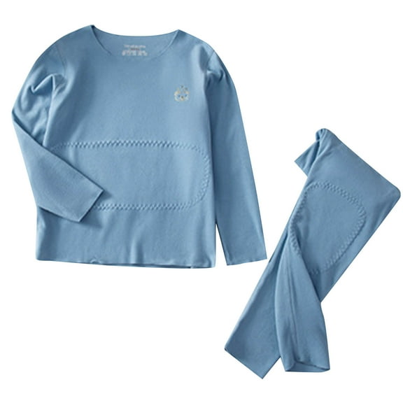 Fesfesfes Kids 2 Piece Clothes Set Long Sleeve Thermal Winter Warm Fleece Lined Cozy Outfit for Boys and Girls Big Kids Childrens Solid Color Casual Fashion Warm Homewear(Blue,2-3 Years)