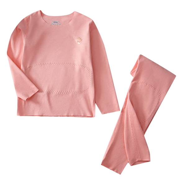 Fesfesfes Kids 2 Piece Clothes Set Long Sleeve Thermal Winter Warm Fleece Lined Cozy Outfit for Boys and Girls Big Kids Childrens Solid Color Casual Fashion Warm Homewear(Pink,2-3 Years)