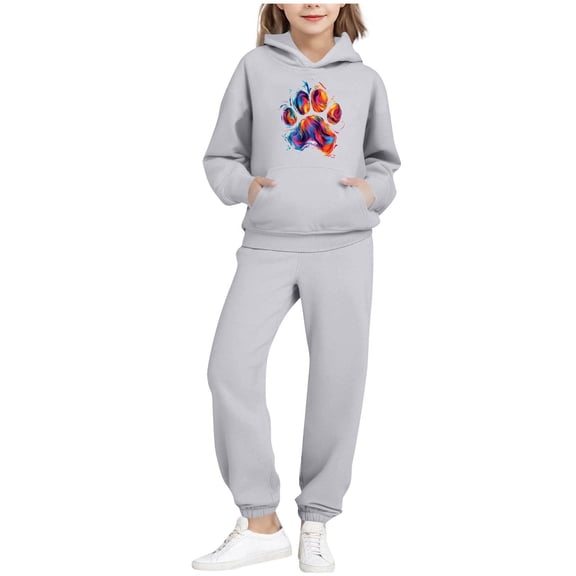 Fesfesfes Kids 2 Piece Set Hooded Sweatshirt and Joggers Casual Outfit Long Sleeve Pullover Hoodie with Pocket and Elastic Waist Pants for Girls and Boys(Gray#1,2 Years)
