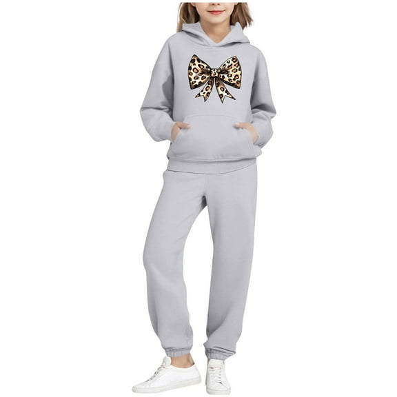 Fesfesfes Kids 2 Piece Set Hooded Sweatshirt and Joggers Casual Outfit Long Sleeve Pullover Hoodie with Pocket and Elastic Waist Pants for Girls and Boys(Gray,4 Years)
