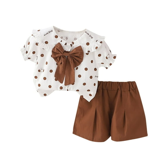 Fesfesfes Kids' 2-Piece Summer Outfit Set Girls Soft Breathable Short Sleeve Round Neck Top and Solid Color Shorts Casual Comfortable Clothing Sets for Children(Khaki,7-8 Years)