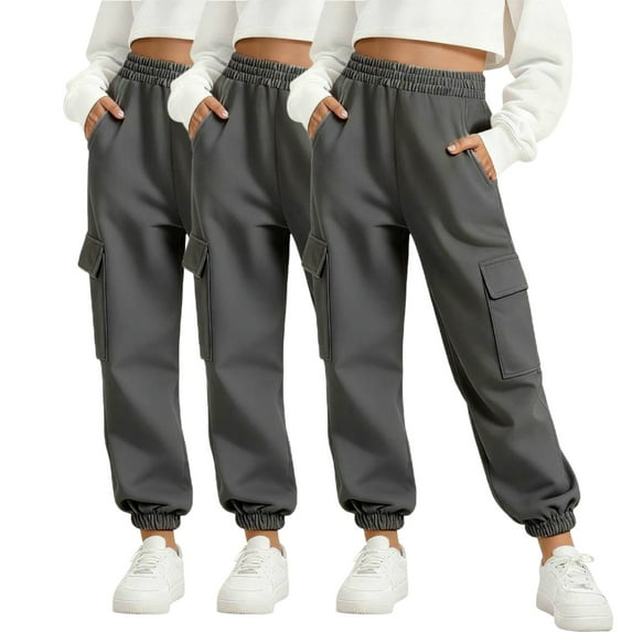 Fesfesfes Kids 3 Piece Solid Color Elastic Waist Sweatpants Set with Side Pockets Slim Fit Jogger Pants for Boys Girls Soft Breathable Casual Sportswear Outfit for Children(Dark Gray,6-7 Years)