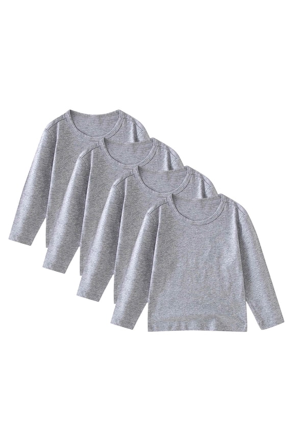 Kids 4 Pack Solid Color Long Sleeve Round Neck Casual Tee Set for Boys Girls Age 1 to 11 Years Soft Comfortable Everyday Wear Basic Pullover Shirts Tops(Gray,12 Months)