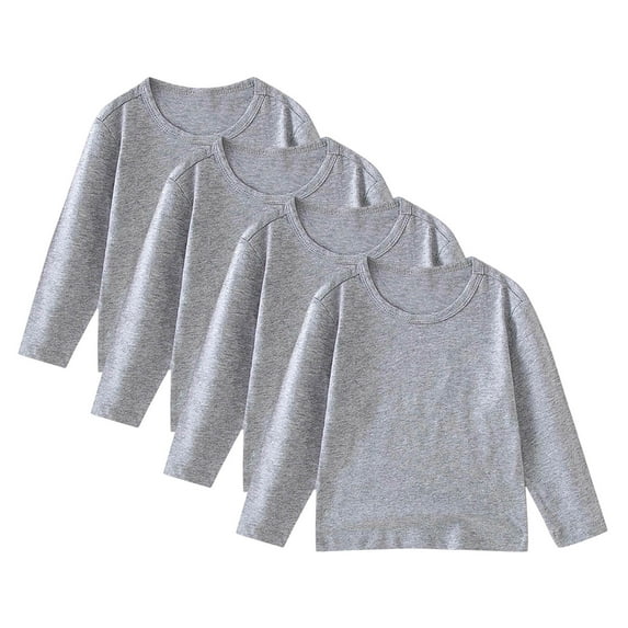 Fesfesfes Kids 4 Pack Solid Color Long Sleeve Round Neck Casual Tee Set for Boys Girls Age 1 to 11 Years Soft Comfortable Everyday Wear Basic Pullover Shirts Tops(Gray,2 Years)