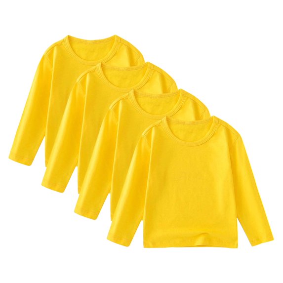 Fesfesfes Kids 4 Pack Solid Color Long Sleeve Round Neck Casual Tee Set for Boys Girls Age 1 to 11 Years Soft Comfortable Everyday Wear Basic Pullover Shirts Tops(Yellow,12 Months)