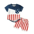 thumbnail image 1 of Fesfesfes Kids 4th of July Outfit Toddler Kids Baby Boys Fashion Independence Day Cute Short Sleeve Stripe Print Casual Shorts Suit 12-18 Months, 1 of 9