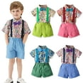 thumbnail image 1 of Fesfesfes Kids 80s Outfits For Boys Boys Short Sleeve Top&Strap Shorts Suit Outfit For Baby Toldders Floral Printing Shirts, Photography Performance Set 2-3 Years, 1 of 9