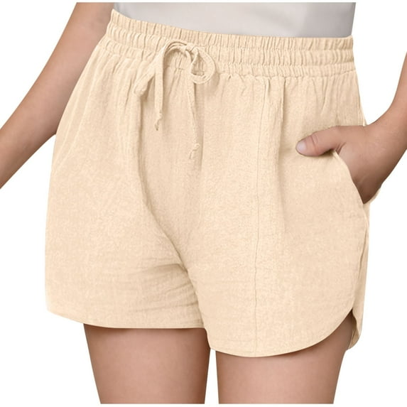 Fesfesfes Kids Adjustable Waist Frill Shorts,Boys and Girls Summer Solid Color Pocket Shorts for Casual Outdoor Play(Beige,7 Years)