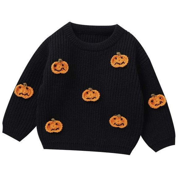 Fesfesfes Kids Black Sweater Infant Halloween Pumpkin Pattern Knitted Tops Boys And Girls Sweaters