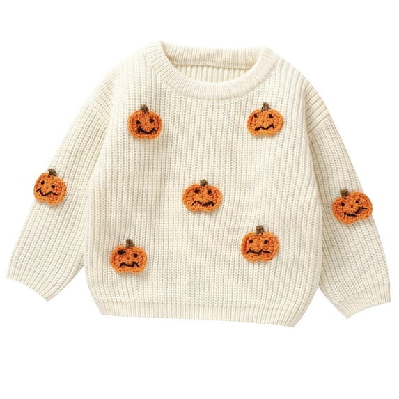 Fesfesfes Kids Black Sweater Infant Halloween Pumpkin Pattern Knitted Tops Boys And Girls Sweaters