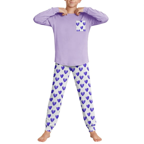 Fesfesfes Kids Boys Girls Striped Pocket Long Sleeve Top and Pants Set Casual Outfit Playwear Homewear Set Comfortable Soft Fabric Childrens Two Piece Set(Purple,5-6 Years)