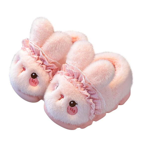 Fesfesfes Kids Bunny Ear Slippers Warm Fuzzy Indoor Outdoor House Shoes Girls Boys Cozy Plush Non Slip Winter Fall Slippers with Childrens Bedroom Comfortable Soft Lined Slippers(Pink#3,9-9.5 Years)