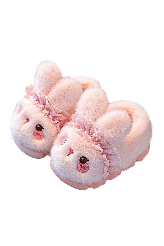 Kids Bunny Ear Slippers Warm Fuzzy Indoor Outdoor House Shoes Girls Boys Cozy Plush Non Slip Winter Fall Slippers with Childrens Bedroom Comfortable Soft Lined Slippers(Pink#3,2.5-3 Years)