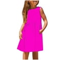 thumbnail image 1 of Fesfesfes Kids' Casual Beach Dress for Little Girls Solid Color Print Sleeveless Sweet Dresses for Daily,Holiday,and Vacation Wear 3-14 Years(Hot Pink,11 Years), 1 of 5