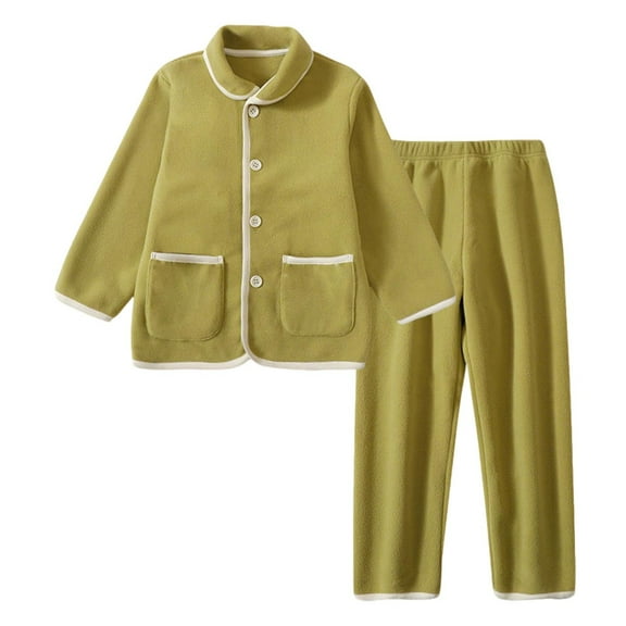 Fesfesfes Kids Clothing Set Fleece Clothing Boys Girls Button Down Winter Cute Soft Warm Long Sleeve Sleepwear and Home Suit Two-piece Set(Z01#Green,3-4 Years)