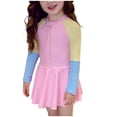 thumbnail image 1 of Fesfesfes Kids Color Block Long Sleeve 1 Piece Swimsuit Dress UV Protection Rash Guard Swimwear for Girls Summer Beach Pool Play Quick Dry Comfortable Swim Outfit(Pink,6 Years), 1 of 8