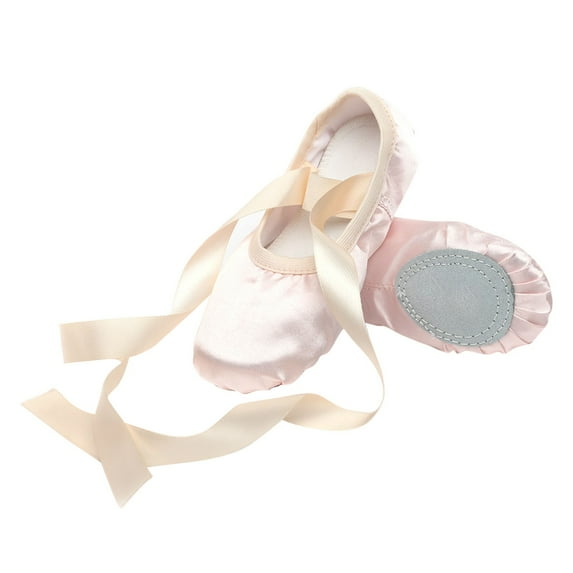 Fesfesfes Kids Cute Dance Shoes Flexible Pointed Toe Slippers for Gymnastics and Fitness,Breathable Soft Sole for School Performances and Practice(Beige,7 Years)