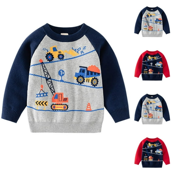Fesfesfes Kids Dinosaur Sweater Casual Warm Knit Sweater Double Layer Thread Pullover Sweatshirt