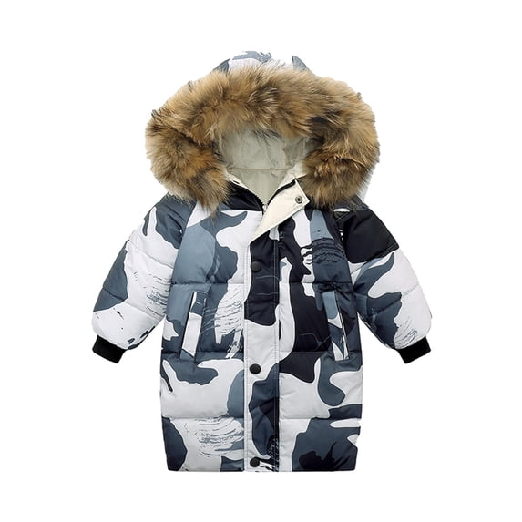 Fesfesfes Kids Down Coat Winter Thicken Warm Jacket Hooded Boys and Girls Bomber Jackets Outerwears Children Puffer Jacket Sale on Clearance